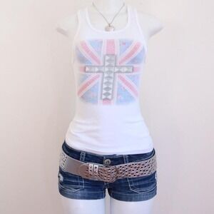 y2k pastel union jack studded tank white tumblr graphic top